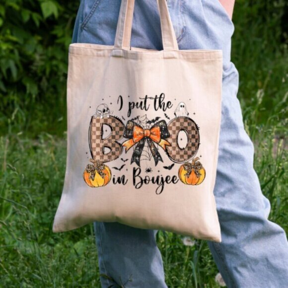 Handmade Handbags - Boojee Halloween Tote – “I Put the Boo in Boujee” – 100% Cotton 16x15